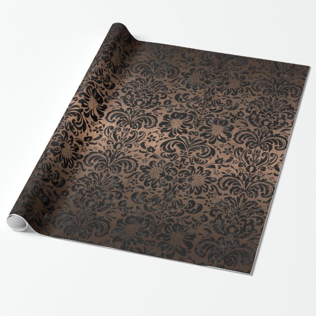 PAPIER CADEAU MÉTAL NOIR DU MARBRE DAMASK2 ET DE BRONZE (R) (Déroulé)
