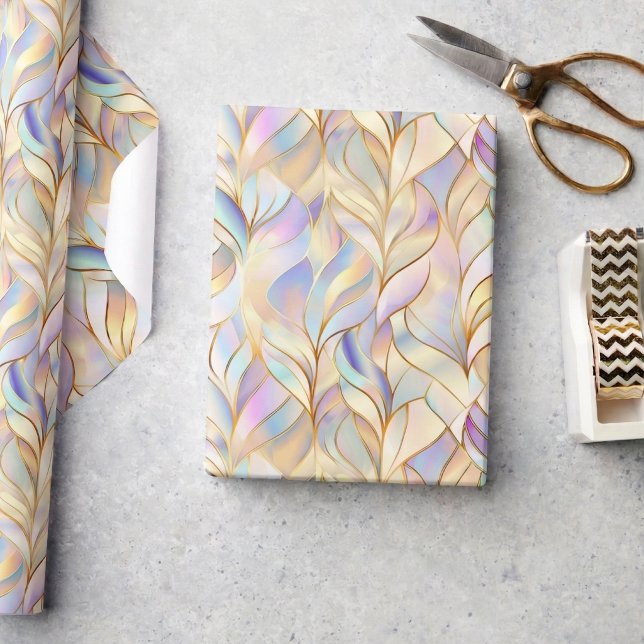 Papier Cadeau Metallic Iridescent Pastel Wrapping Paper (chic luxe glam iridescent metallic pattern wrapping paper in pink purple blue and gold)