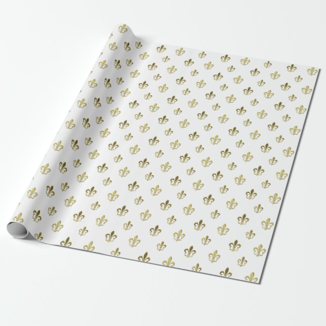 Papier Cadeau Métallurgie Gold Fleur de Lis Papier à enveloppeme (Déroulé)