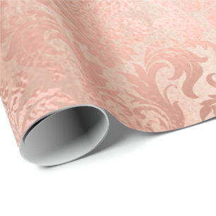 Papier Cadeau Métallurgique rose Or Poudre Royal Blush Damask