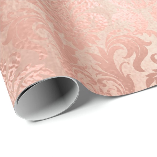 Papier Cadeau Métallurgique rose Or Poudre Royal Blush Damask (Coin rond)