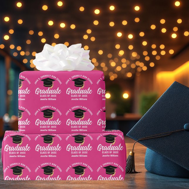 Papier Cadeau Mete Hot Pink Graduate personnalisée (Créateur téléchargé)