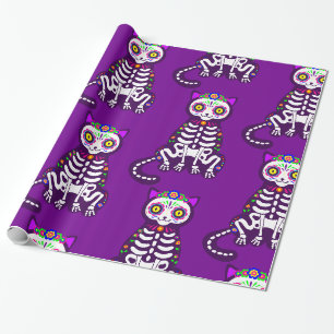 Papier Cadeau mexicaine halloween chat squelette folklore