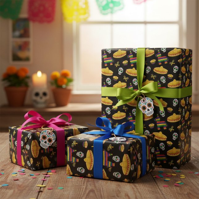 Papier Cadeau Mexican Fiesta & Día de Muertos Wrapping Paper (Créateur téléchargé)