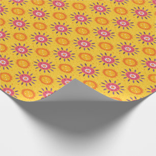 Papier Cadeau Mexique Fleurs de soleil rose jaune Motif floral