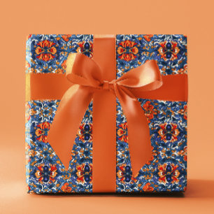 Papier Cadeau Mexique Talavera Carrelage Poterie Orange Bleu