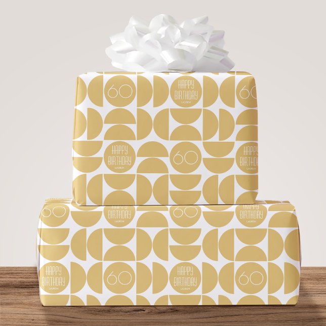 Papier Cadeau Mi-siècle moderne Anniversaire Rétro 60e Jaune (Créateur téléchargé)