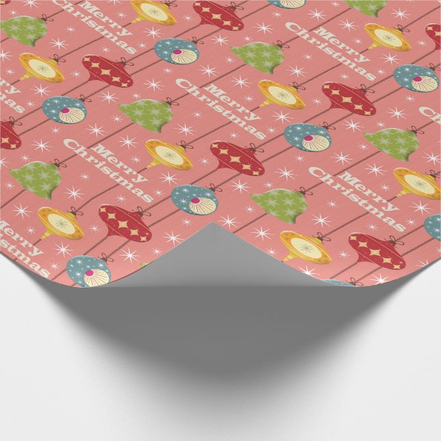 Papier Cadeau Mi-siècle Moderne Noël Baubles Envelopper le papie (Coin)