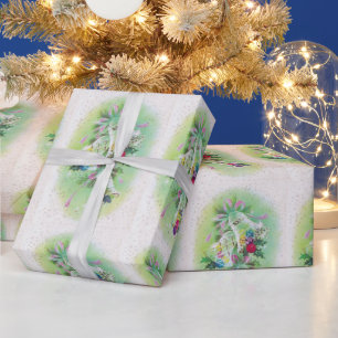 Papier Cadeau Mi-siècle Moderne Rétro Noël cloches Holly