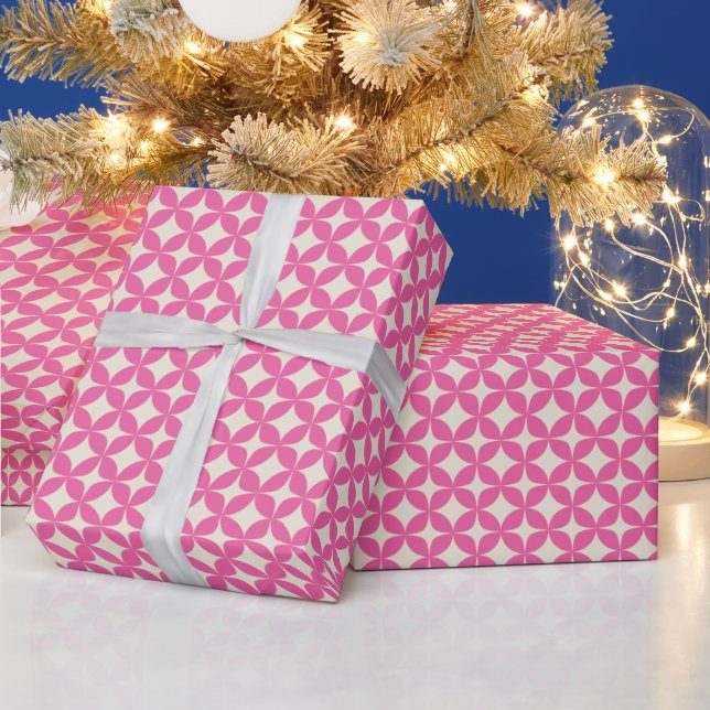 Papier Cadeau Mi-siècle moderne tendance Hot rose géométrique (Vacances)