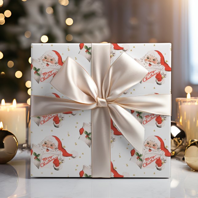 Papier Cadeau Mi-siècle Noël Caroling Santa Claus (Mid Century Christmas Caroling Santa Claus Wrapping Paper)