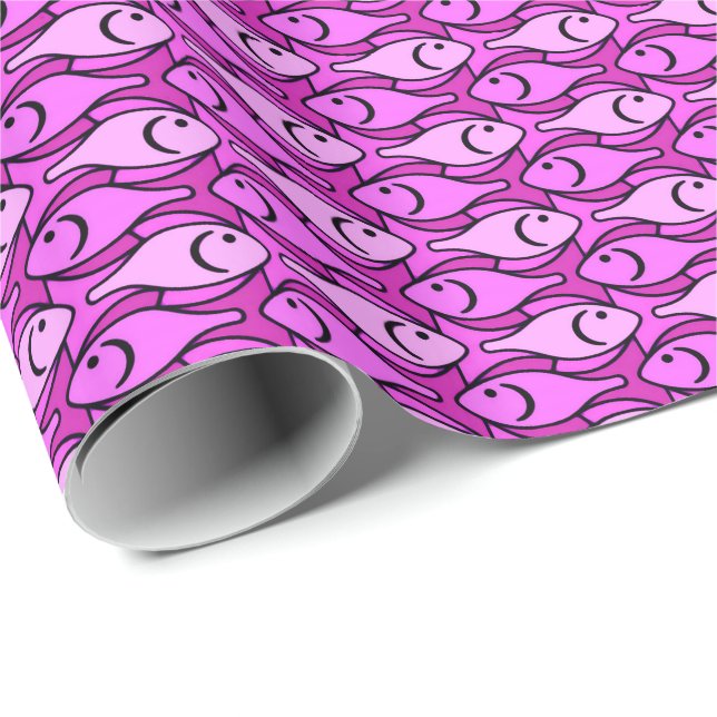 Papier Cadeau Mi-siècle Poisson moderne, orchidée et fuchsia (Coin rond)