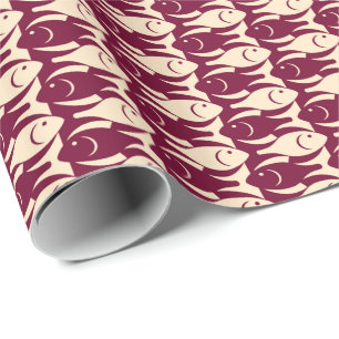 Papier Cadeau Mi-siècle Poisson moderne, pêche et marron