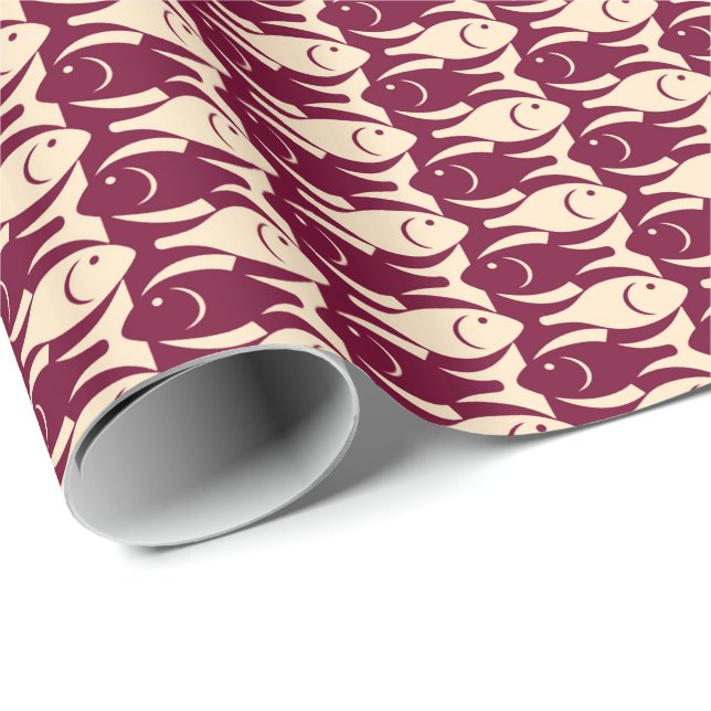 Papier Cadeau Mi-siècle Poisson moderne, pêche et marron (Coin rond)