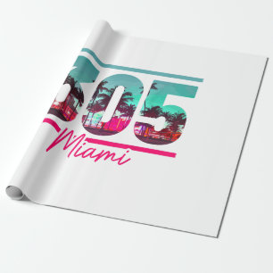 Papier Cadeau Miami 305 Zone Code Floride Palm Trees Vintage Pri