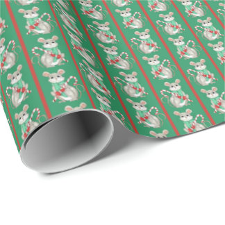 Papier Cadeau Mice and Candy Canes Wrapping Paper