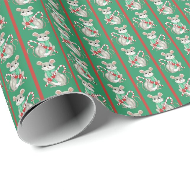 Papier Cadeau Mice and Candy Canes Wrapping Paper (Coin rond)