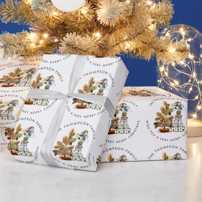 Papier Cadeau Mice Motif Joyeux sapin de Noël Nom (Vacances)