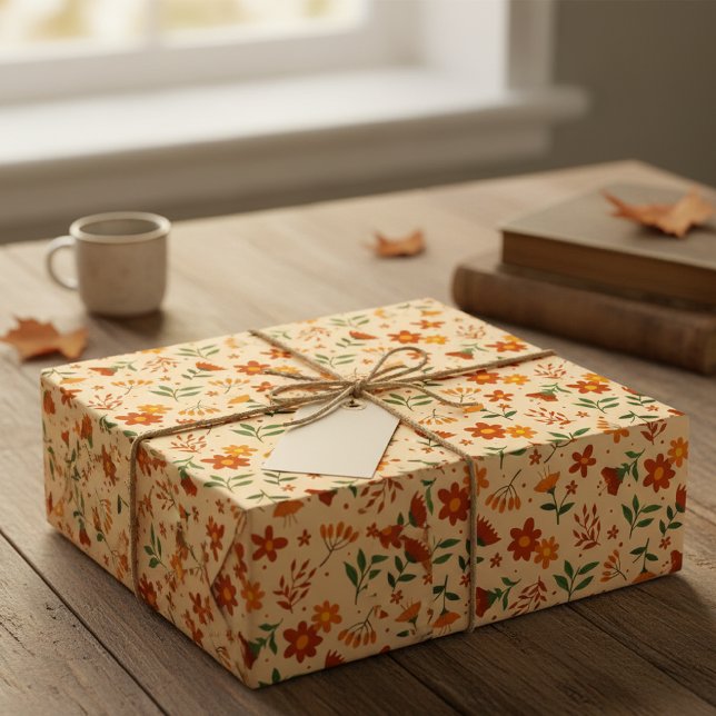 Papier Cadeau Micro Autumnal Flower and Leaf Pattern Gift Wrap  (Créateur téléchargé)