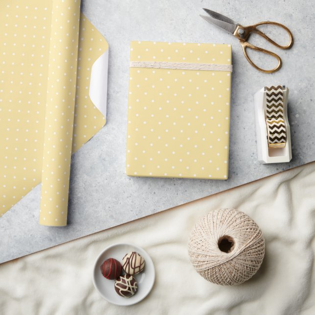Papier Cadeau Micro pois blanc - jaune canari (Artisanat)