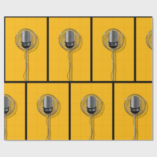 Papier Cadeau Microphone Rétro sur Jaune Gras