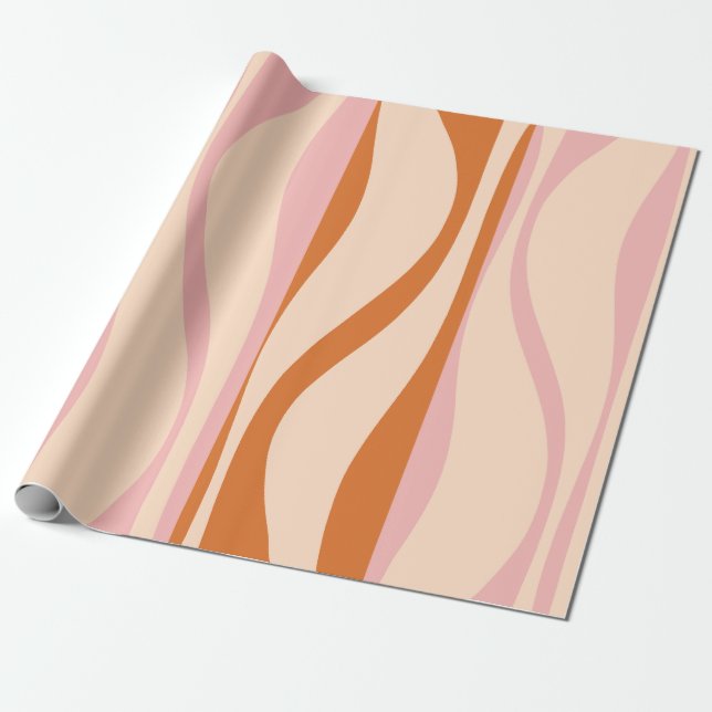 Papier Cadeau Mid Century Lounge Moderne Ogee Pink Retro Motif (Déroulé)