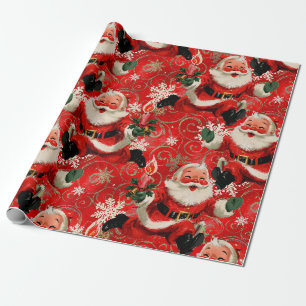 Papier Cadeau Mid-Century Merry : Père Noël vintage courant en r