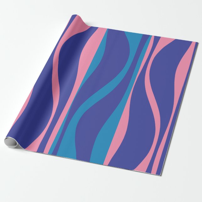 Papier Cadeau Mid Century Modern Lounge Bleu et rose vif (Déroulé)