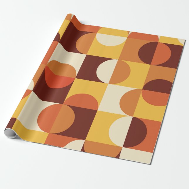 Papier Cadeau Mid Century Moderne demi cercles jaune et orange (Déroulé)