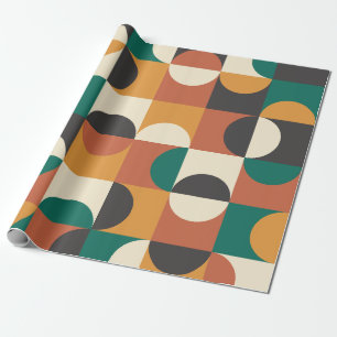 Papier Cadeau Mid Century Moderne demi cercles vert et orange