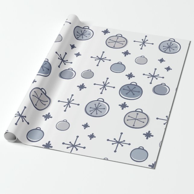 Papier Cadeau Mid Century Moderne Rétro Art de Noël Argent (Déroulé)