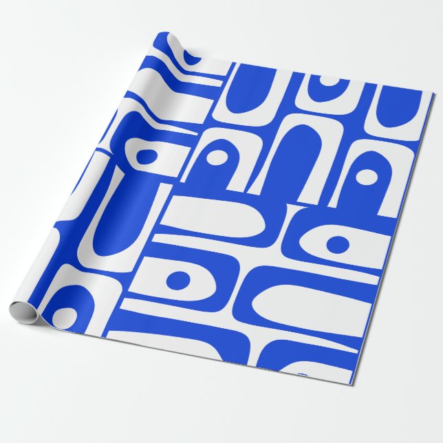 Papier Cadeau Mid Century Moderne Rétro Piquet Royal Blue Motif (Déroulé)