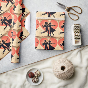 Papier Cadeau Mid Century Valentine Dancing Couple avec Martini