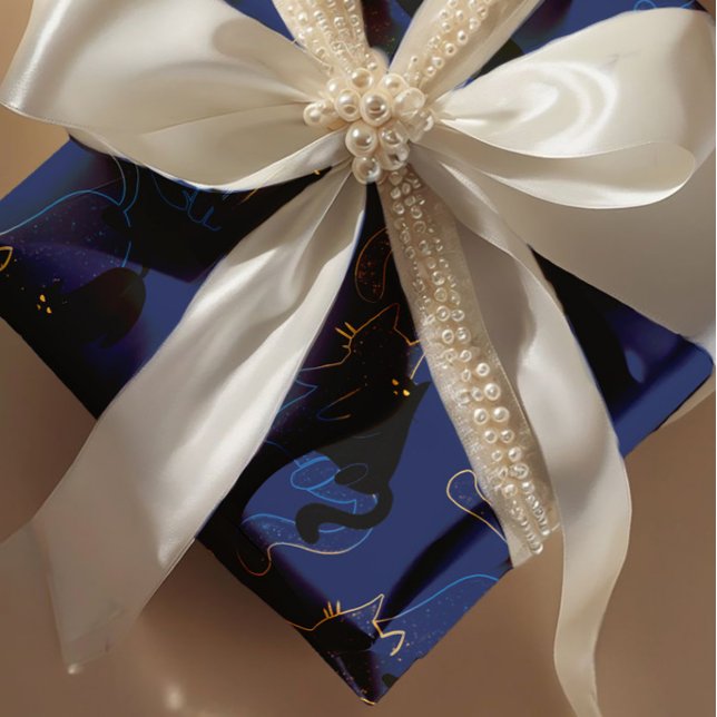 Papier Cadeau Midnight Black Cats– modern minimal Pattern (Créateur téléchargé)