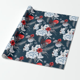 Papier Cadeau Midnight Blue Red Silver Grey Foliver Holiday
