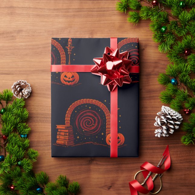 Papier Cadeau Midnight Hearth Médiéval - Orange et noir (Cadeau de vacances)