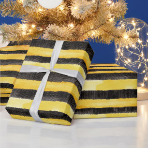 Papier Cadeau Miel Abeille Noir Or Jaune Noël