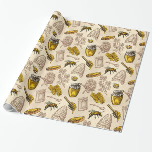 Papier Cadeau Miel Bee Beehive Vintage bio Nature