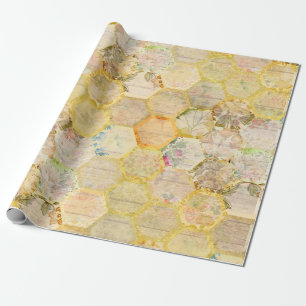 Papier Cadeau Miel Bee Floral Honeycomb Beehive