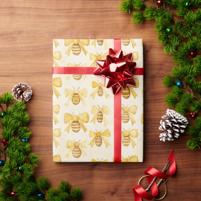 Papier Cadeau Miel Jaune Doré Abeilles Noël  (Cadeau de vacances)