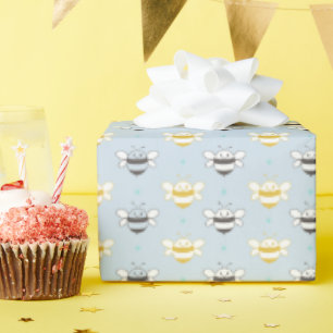 Papier Cadeau Miel souriant Abeilles Bleu