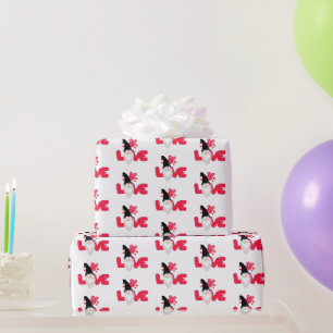 Papier Cadeau Mignon amour Valentines Jour Gnome Rouge Noir Blan