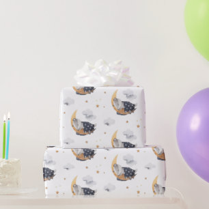 Papier Cadeau Mignon Blaireau Endormi sur la Lune Enfants Blanc