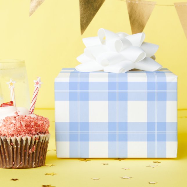 Papier Cadeau Mignon carreaux bleu clair simple classique  (Fête d'anniversaire)