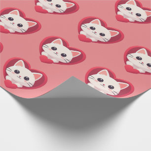 Papier Cadeau Mignon Chat Blanc avec Design de Kawaii Kitty Love