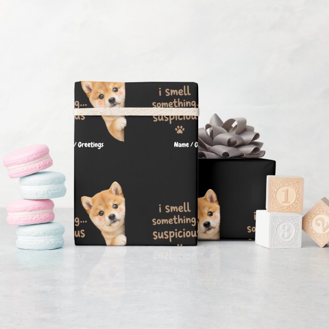 Papier Cadeau Mignon chiot Shiba Inu Citation drôle d'odeur Chie (Baby Shower)