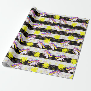 Papier Cadeau Mignon Dessin de rayures de licorne blanche noire