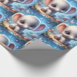Papier Cadeau Mignon Éléphant Blanc Floral 