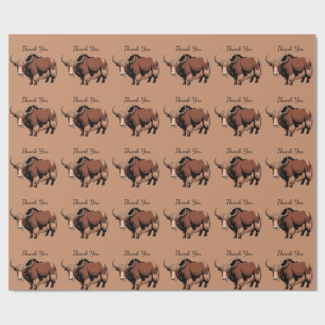Papier Cadeau Mignon et adorable Yak marron (Plat)