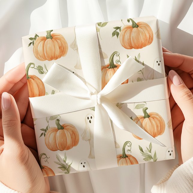 Papier Cadeau Mignon Halloween Citrouille Ghost (Créateur téléchargé)